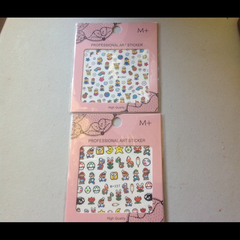 Set of 2 Nail Art Stickers-SUPER MARIO/MINIONS-new